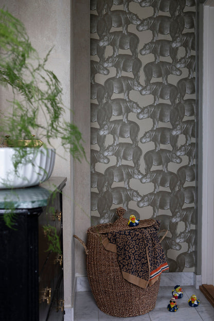 Hippo Wallpaper by Studio Lisa Bengtsson in Beige, room view