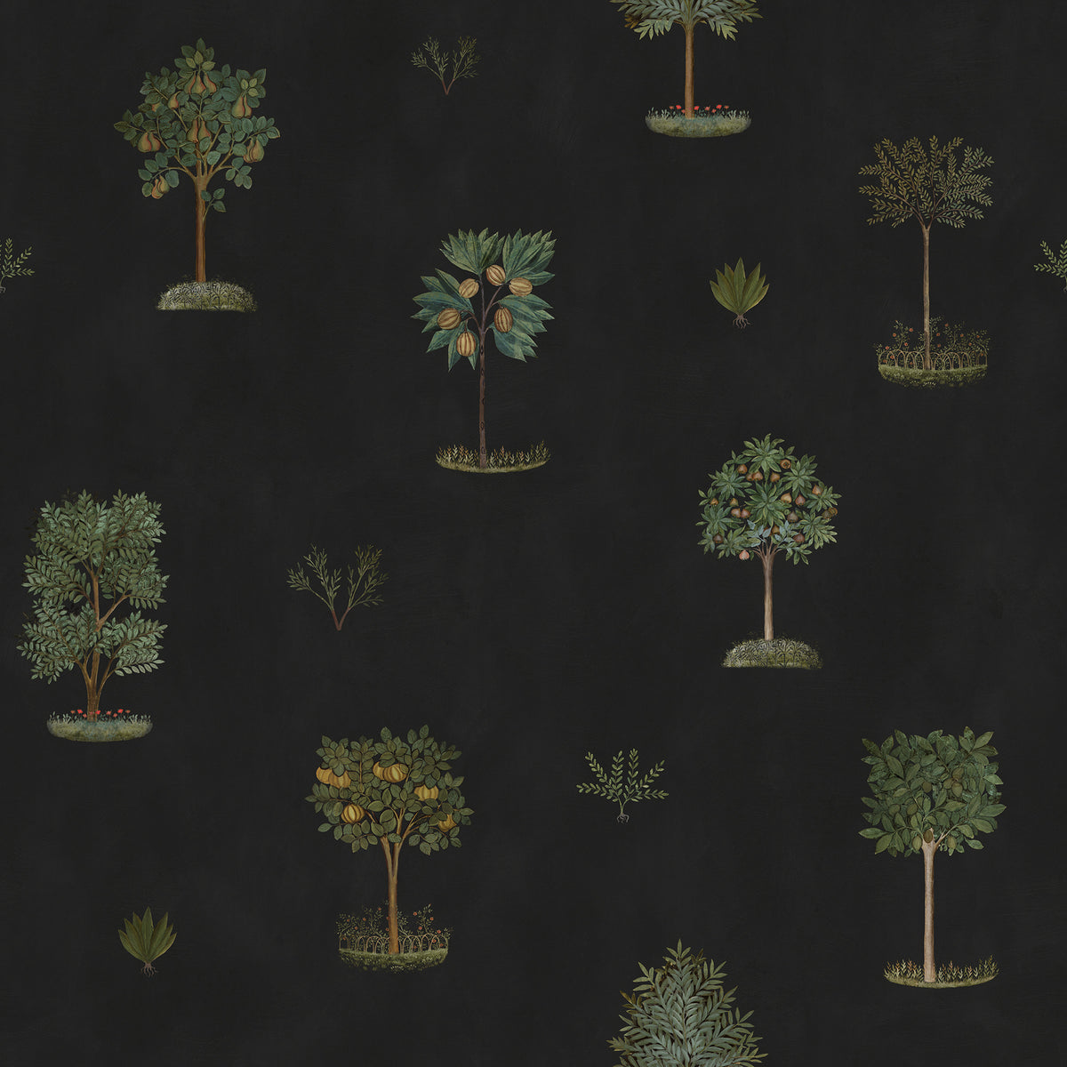 Historic Trees Black mural by Rebel Walls