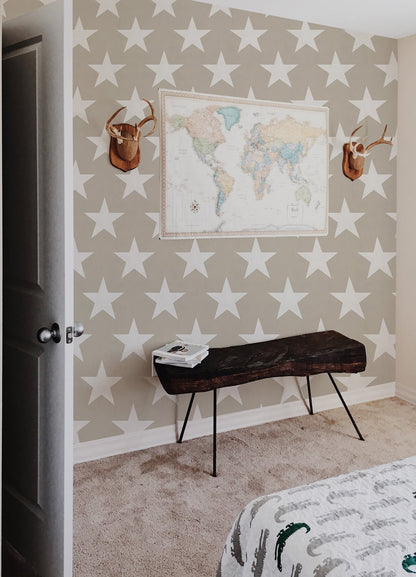 Hollywood wallpaper by Coordonné in Beige, shown in a styled room