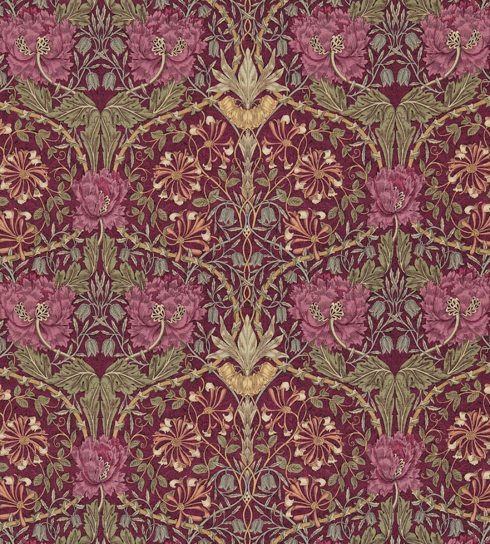 Honeysuckle & Tulip Fabric by Morris & Co Wine/Bayleaf