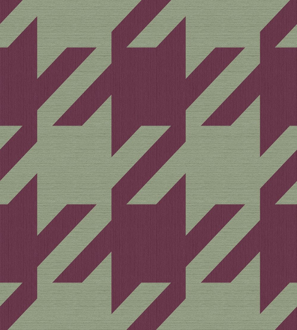 Houndstooth Mural by Eijffinger Burgundy Pistache