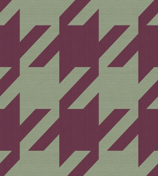 Houndstooth Mural by Eijffinger Burgundy Pistache