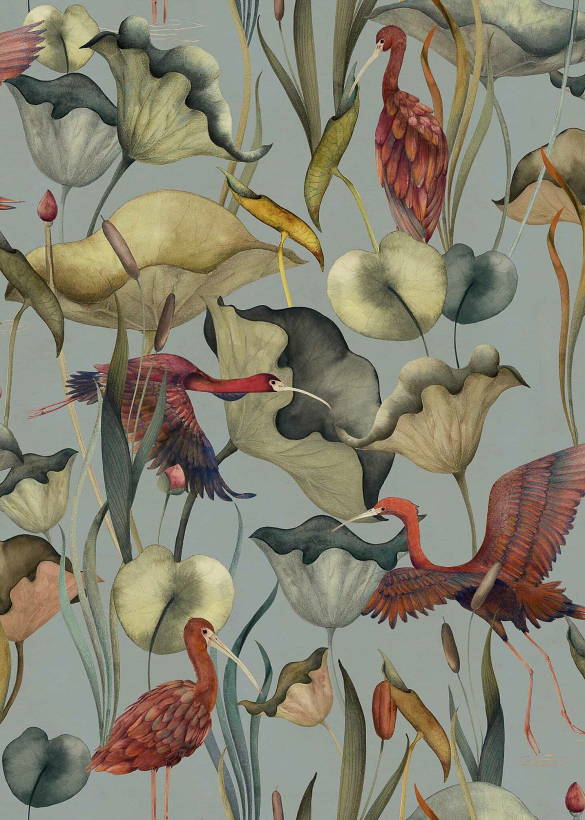 Humedales wallpaper by Coordonné in Celeste, flat pattern view