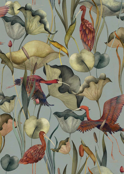 Humedales wallpaper by Coordonné in Celeste, flat pattern view