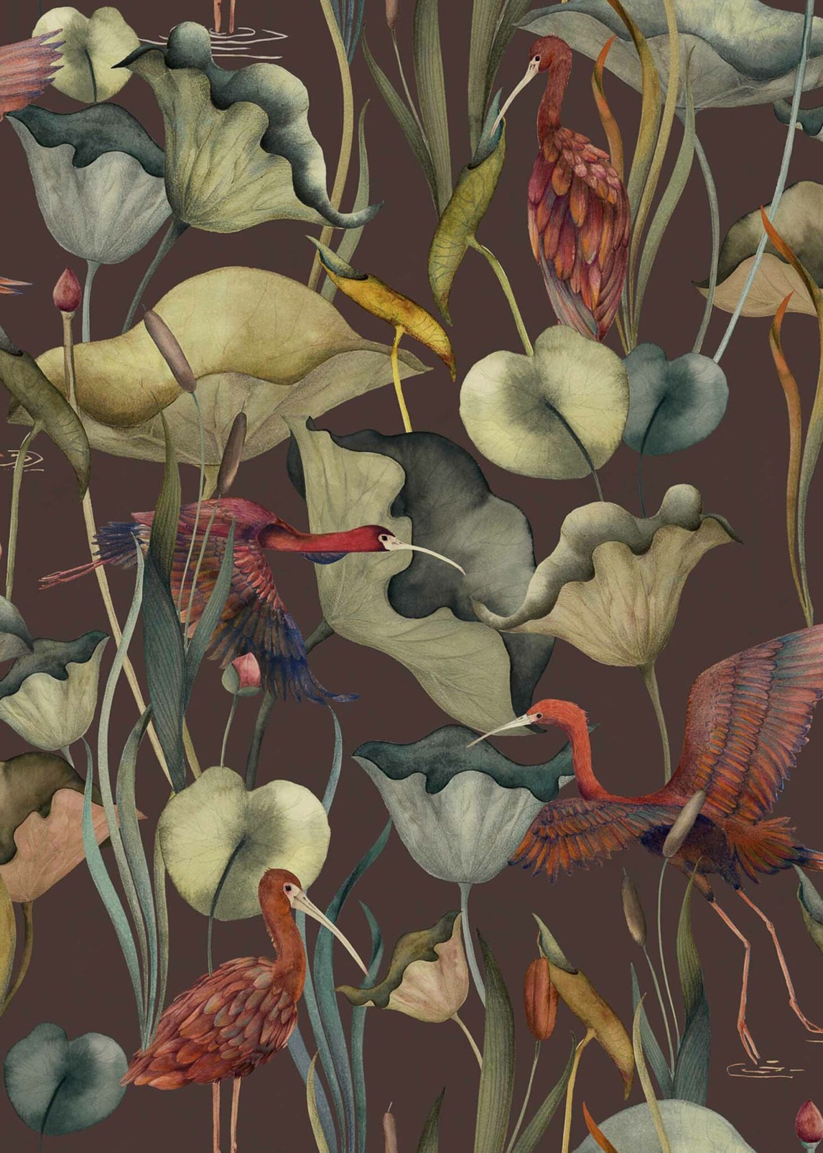 Humedales wallpaper by Coordonné in Choco, flat pattern view