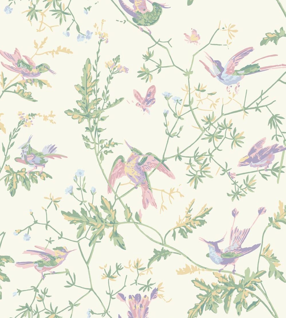 Hummingbirds Wallpaper by Cole & Son Blush, Sage, & Mulberry on Cream
