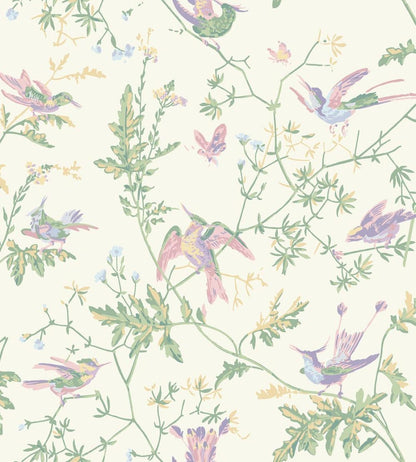 Hummingbirds Wallpaper by Cole & Son Blush, Sage, & Mulberry on Cream
