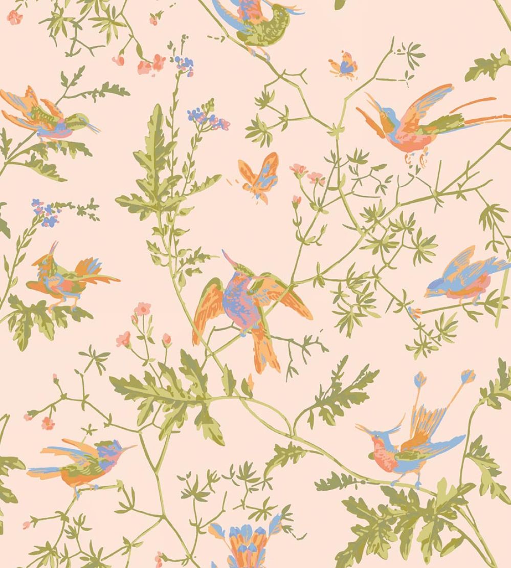 Hummingbirds Wallpaper by Cole & Son Tangerine & Olive on Blush