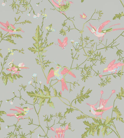 Hummingbirds Wallpaper by Cole & Son Rose & Olive on Grey