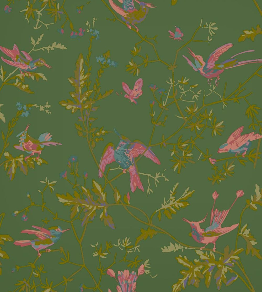 Hummingbirds Wallpaper by Cole & Son Fuchsia on Racing Green