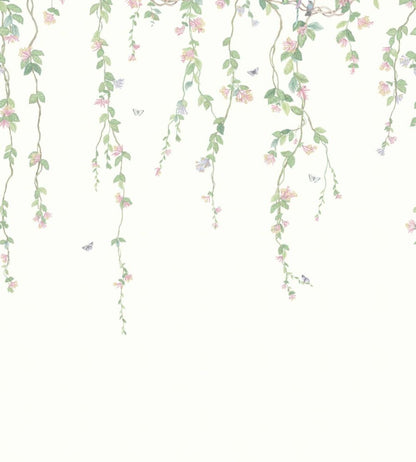 Hummingbirds Flora Mural by Cole & Son Blush, Sage, & Mulberry on Cream
