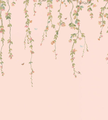 Hummingbirds Flora Mural by Cole & Son Tangerine & Olive on Blush