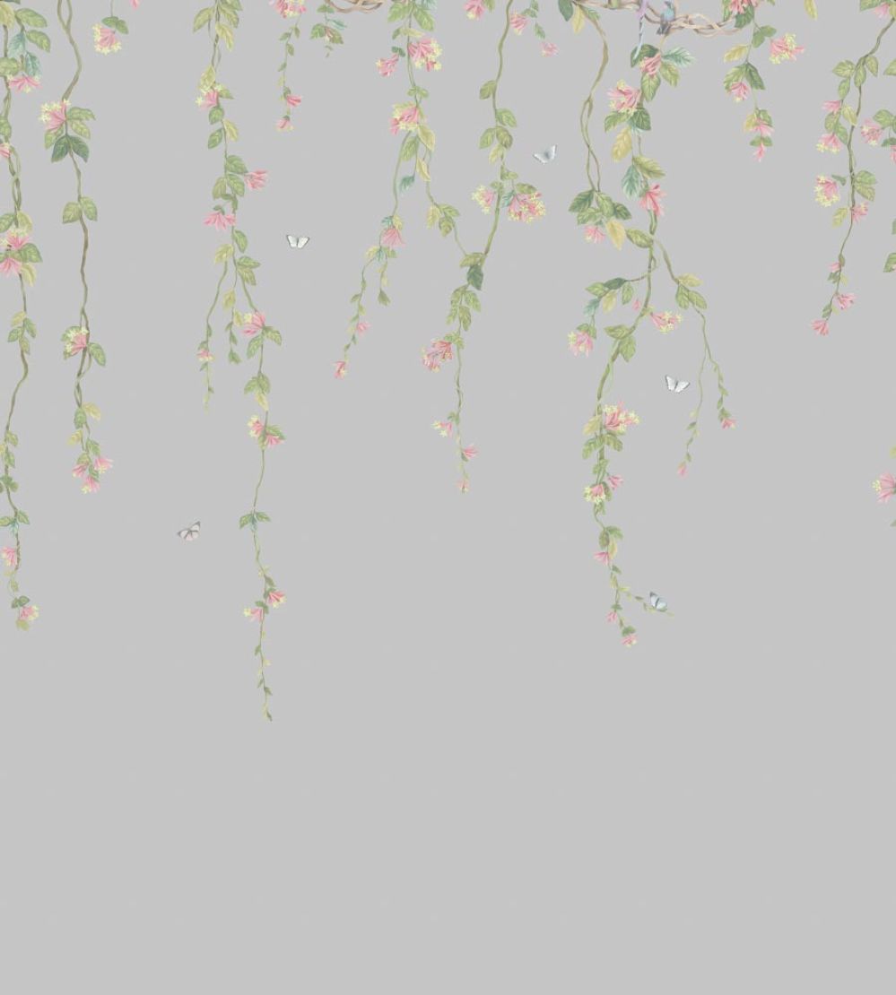 Hummingbirds Flora Mural by Cole & Son Rose & Olive on Grey