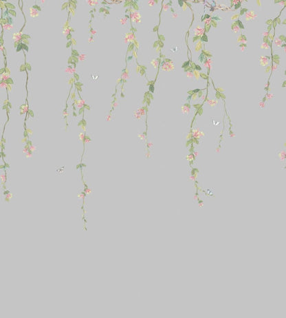 Hummingbirds Flora Mural by Cole & Son Rose & Olive on Grey