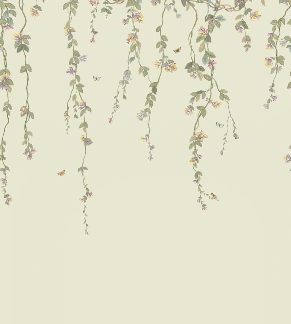 Hummingbirds Flora Mural by Cole & Son Multi, Old Olive on Eau Du Nil