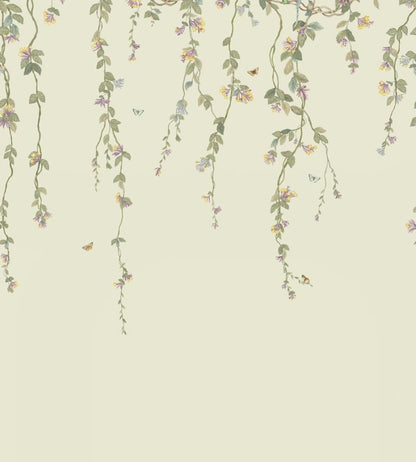 Hummingbirds Flora Mural by Cole & Son Multi, Old Olive on Eau Du Nil