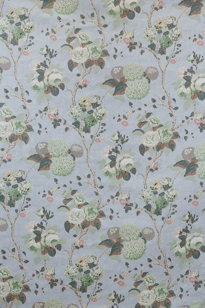Hydrangea & Rose Fabric by Jean Monro in Blue/Green