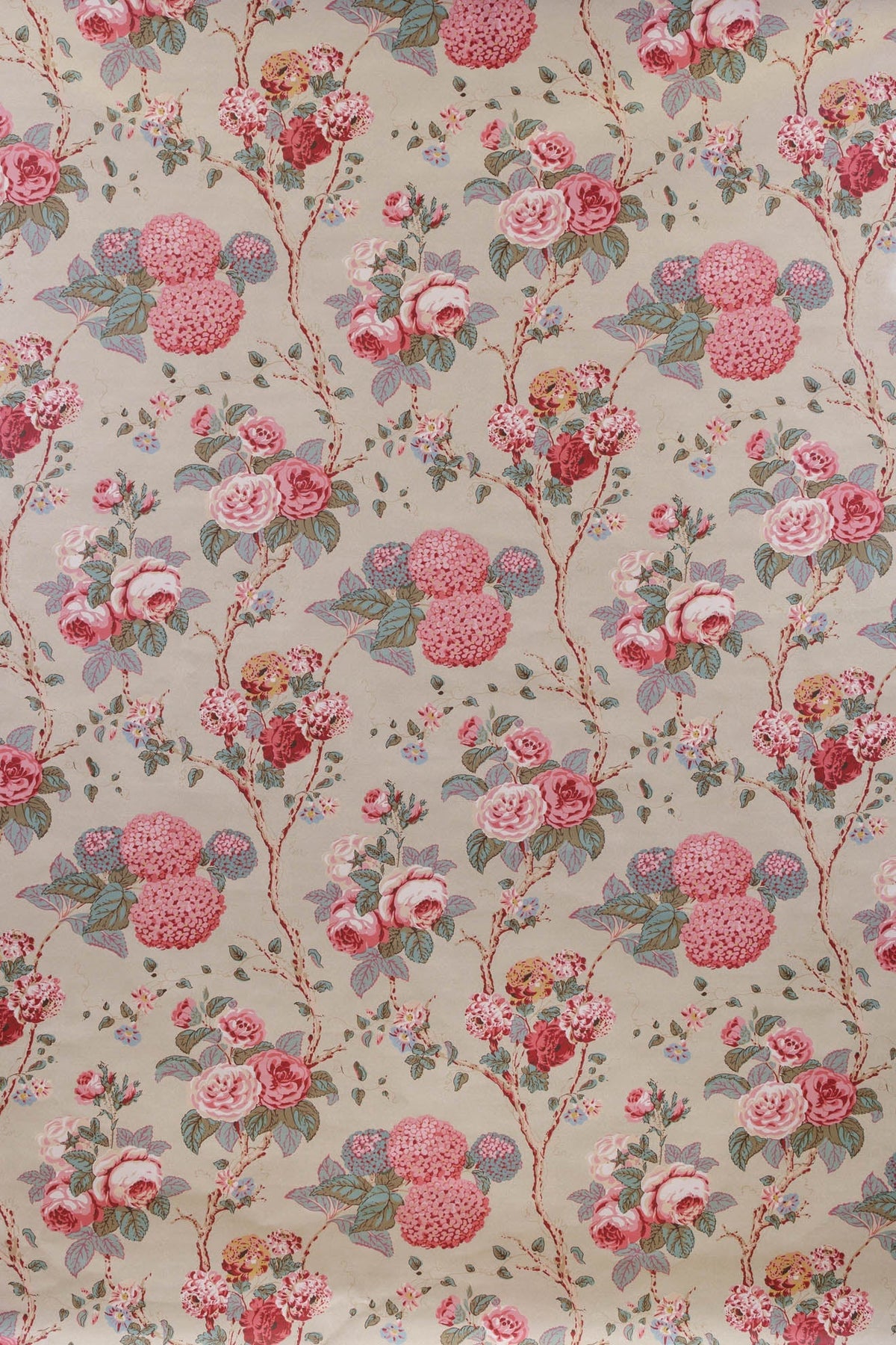 Hydrangea & Rose Fabric by Jean Monro in Green/Pink