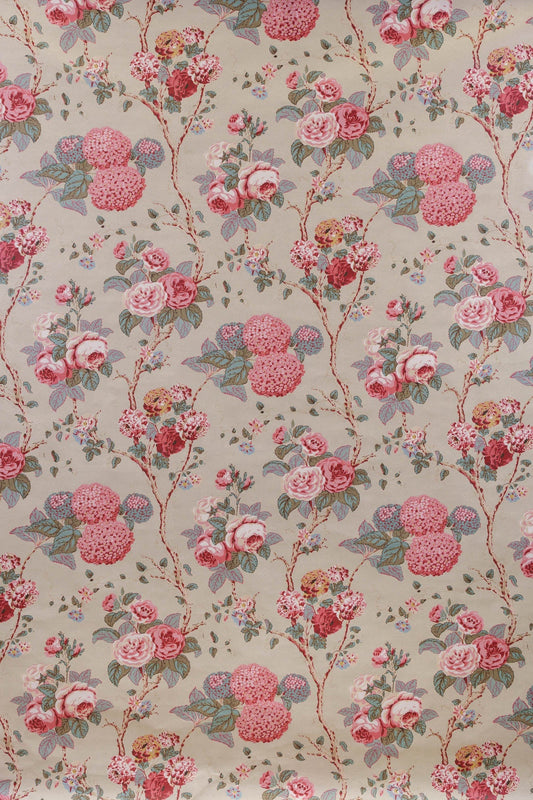 Hydrangea & Rose Fabric by Jean Monro in Green/Pink