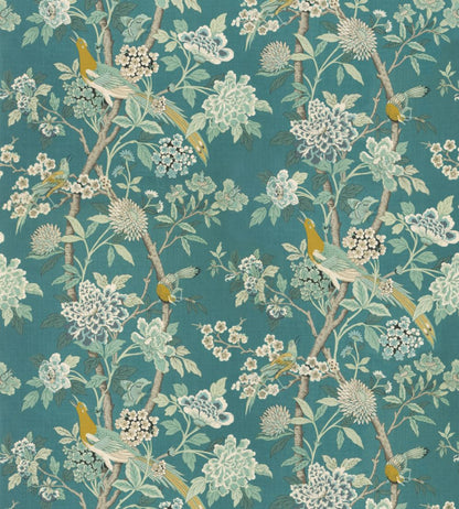 Hydrangea Bird Fabric by GP & J Baker Teal