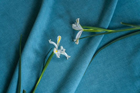 Iceland fabric by Coordonné in Aegean, shown in a styled room