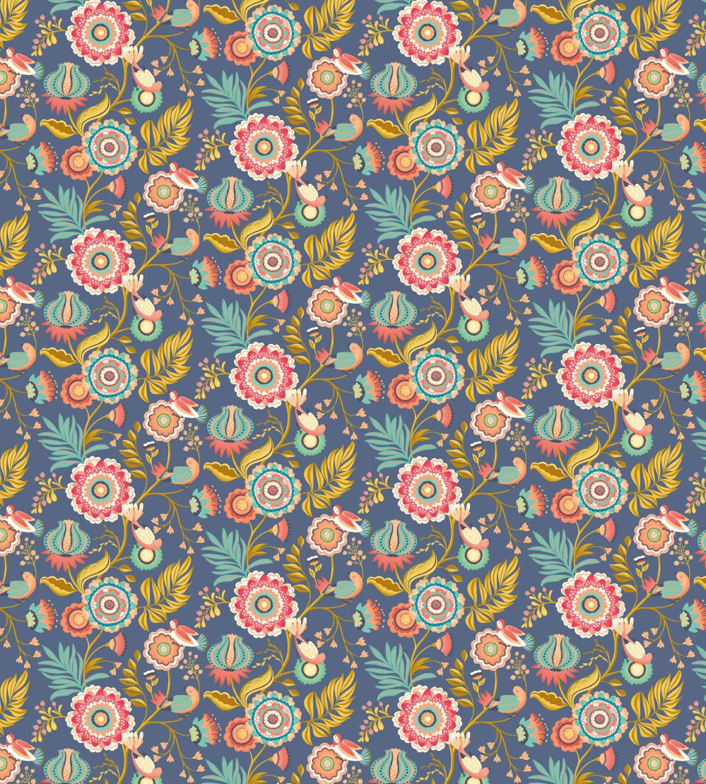 Ichika Trail Wallpaper by Ohpopsi Royal Blue & Gold