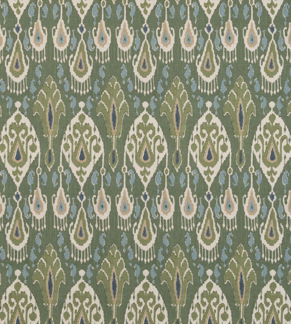 Ikat Bokhara Linen Fabric by GP & J Baker Emerald
