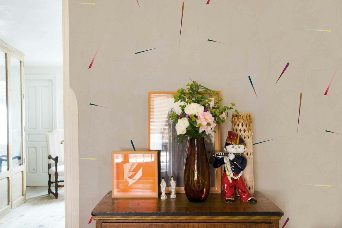 IkeyaSeki wallpaper by Coordonné in Piedra, shown in a styled room