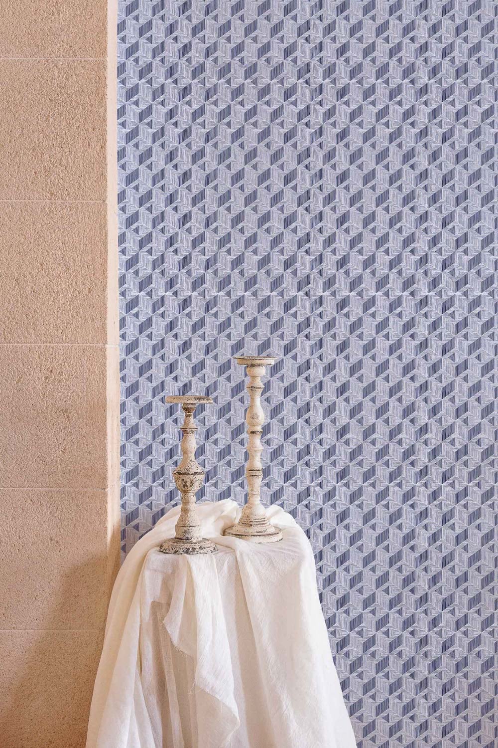 Inca wallpaper by Coordonné in Navy, shown in a styled room