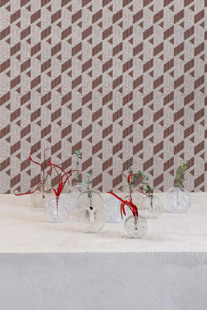 Inca wallpaper by Coordonné in Wine, shown in a styled room
