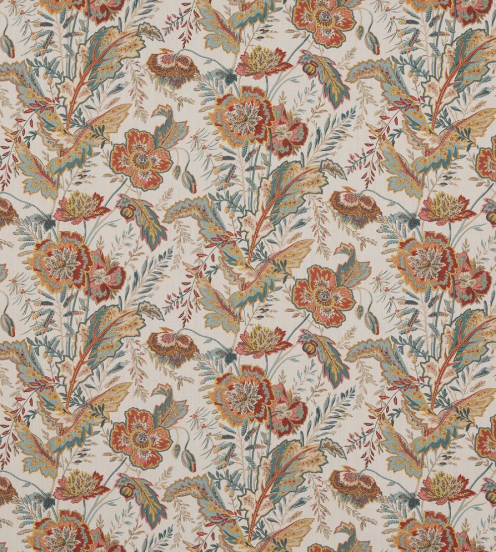 Indienne Flower Fabric by GP & J Baker Red / Teal