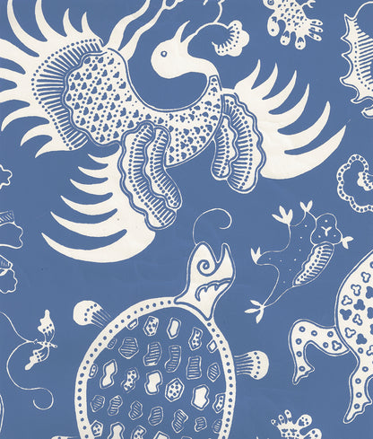 Indramayu Reverse French Blue on Off White wallpaper by China Seas
