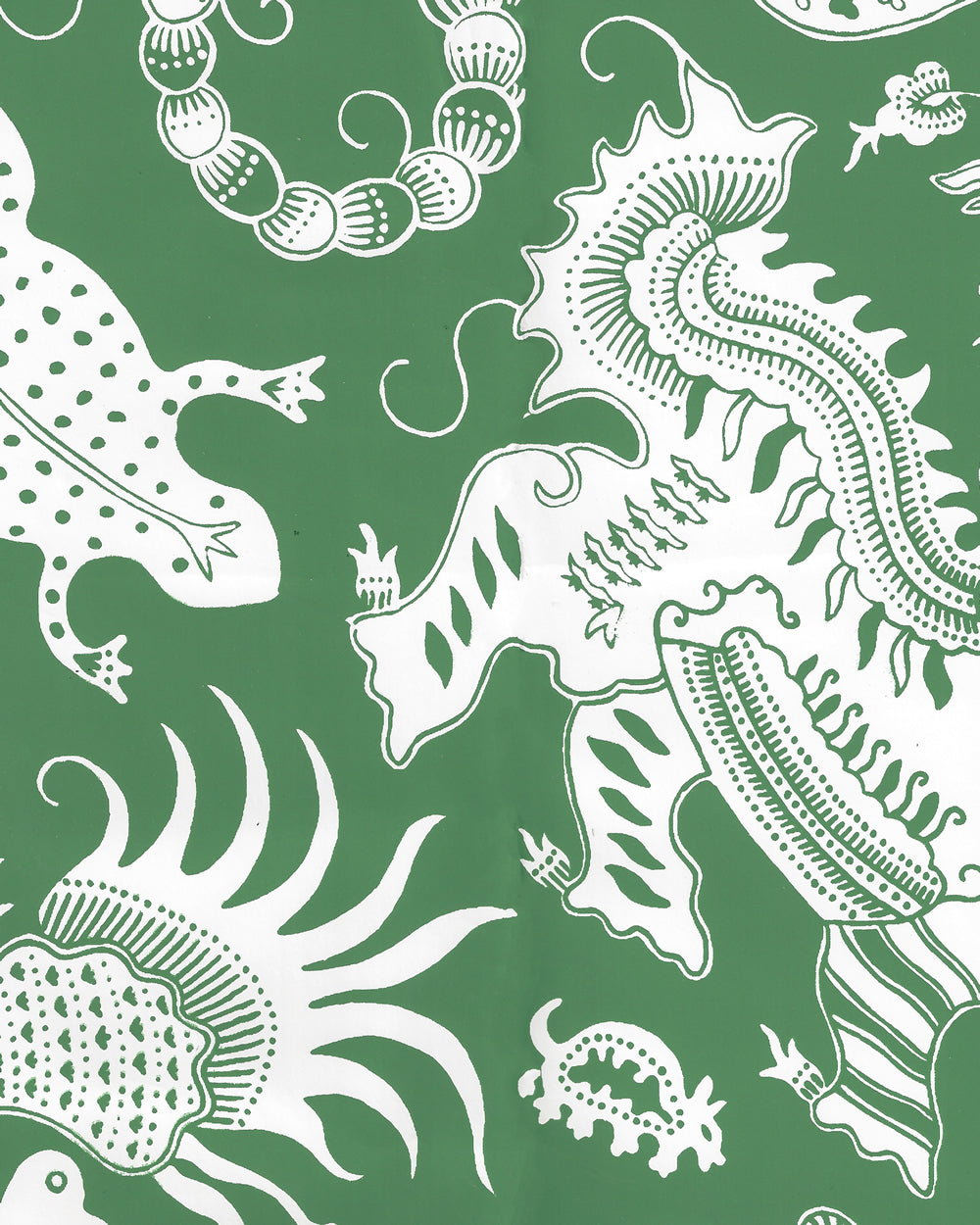 Indramayu Reverse Grassy Green on White Matte Vinyl wallpaper by China Seas