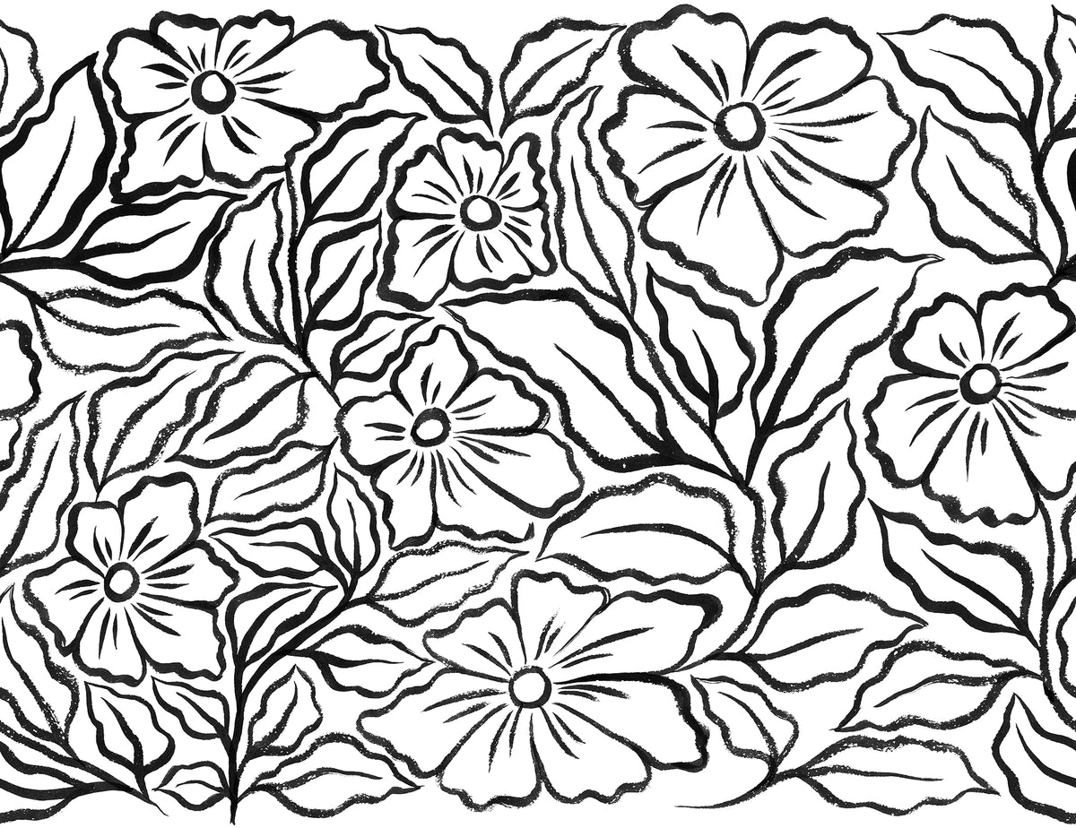 Ink Flowers Black mural by Rebel Walls