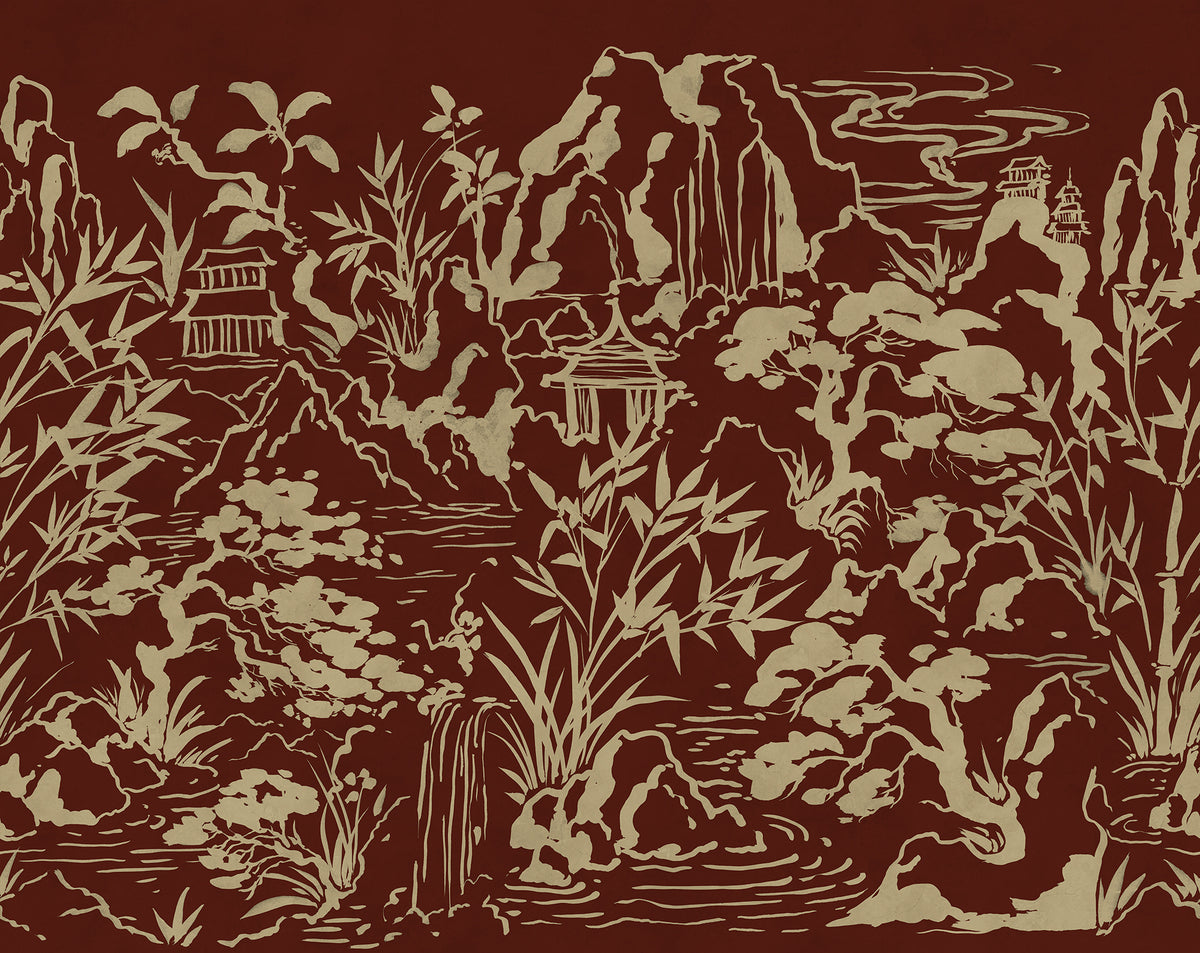 Ink Horizon Burgundy mural by Rebel Walls