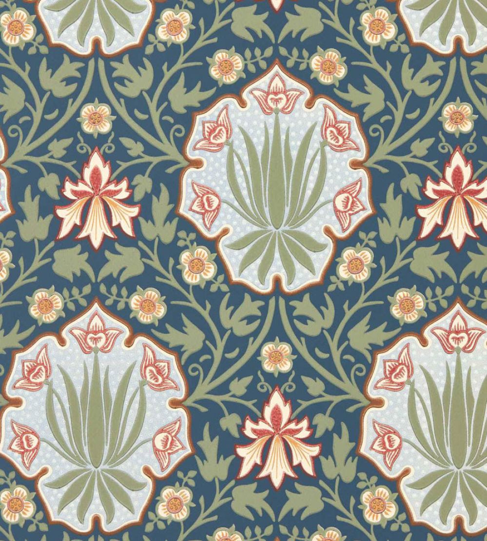 Iris & Rose Wallpaper by Morris & Co Indigo/Thyme