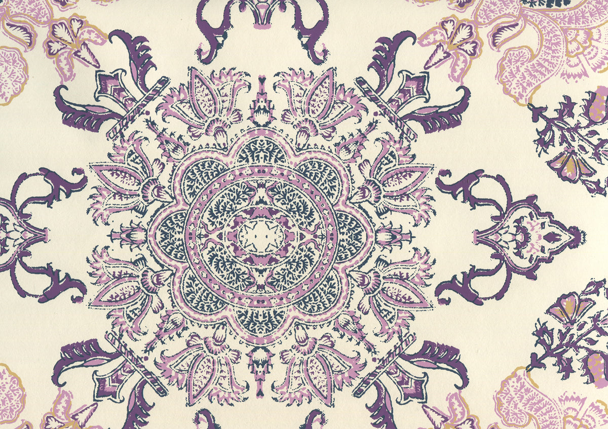 Isfahan Purple Lilac Turquoise on Off White wallpaper by Home Couture