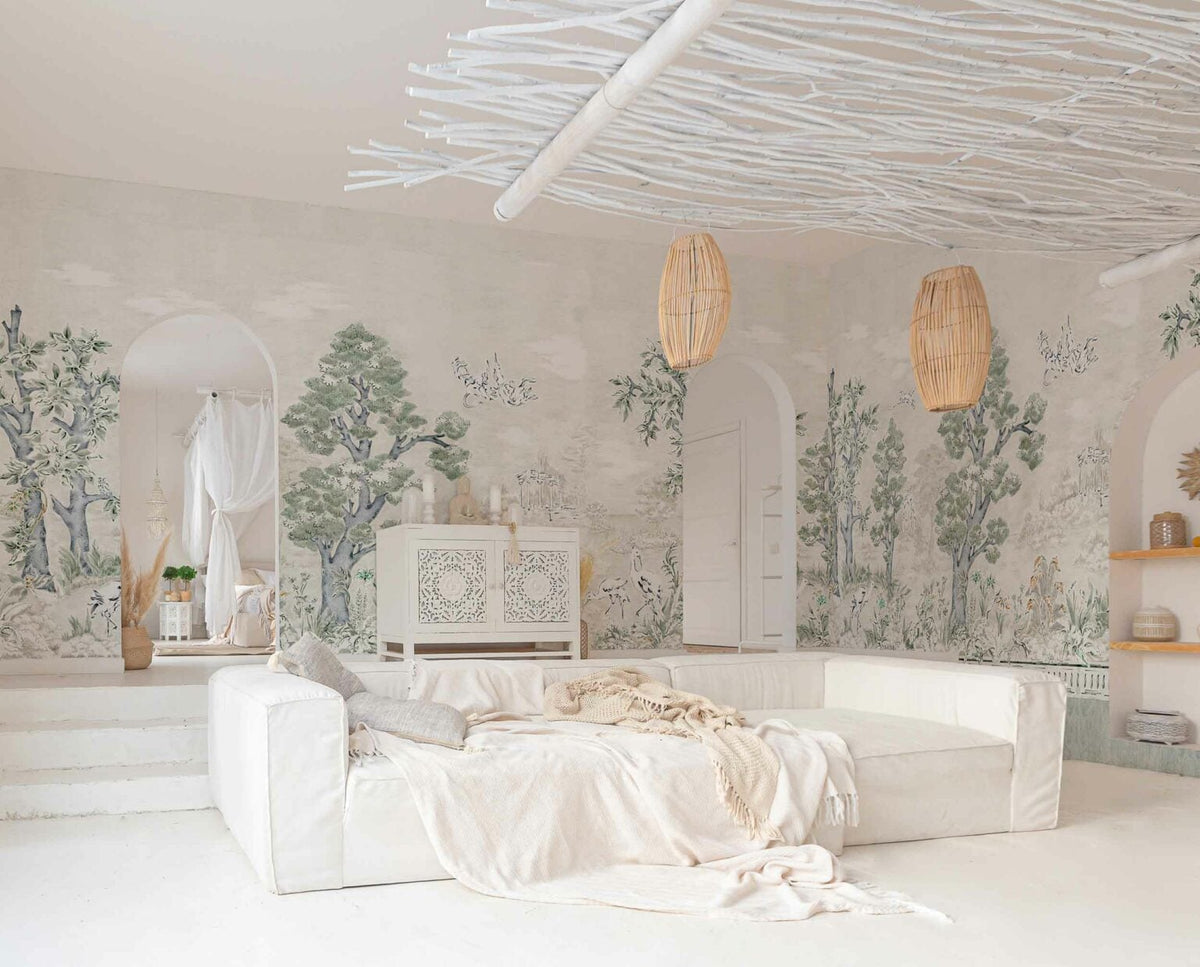 Jacaranda mural by Coordonné in Dia, shown in a styled room