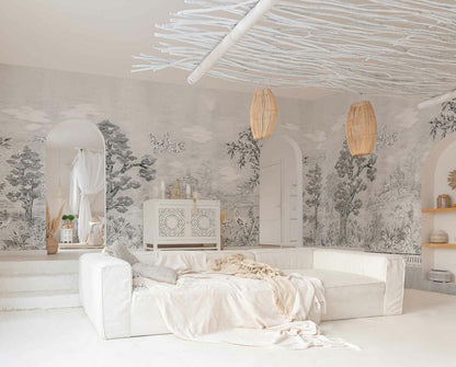 Jacaranda mural by Coordonné in Noche, shown in a styled room