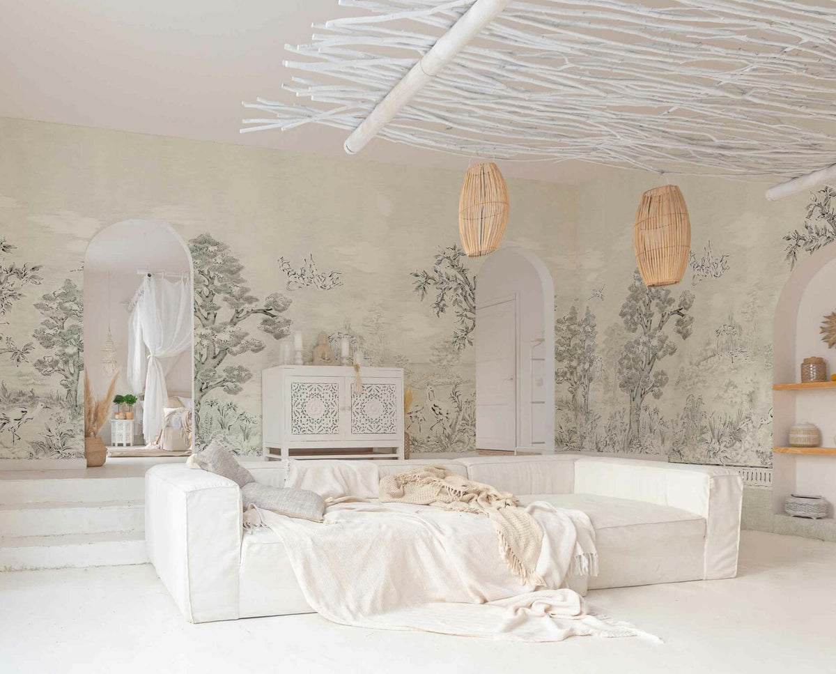 Jacaranda mural by Coordonné in Tarde, shown in a styled room