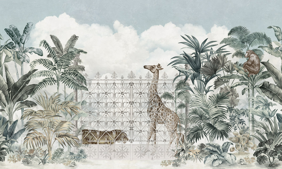 Jaipur Animals Neutral mural by Rebel Walls