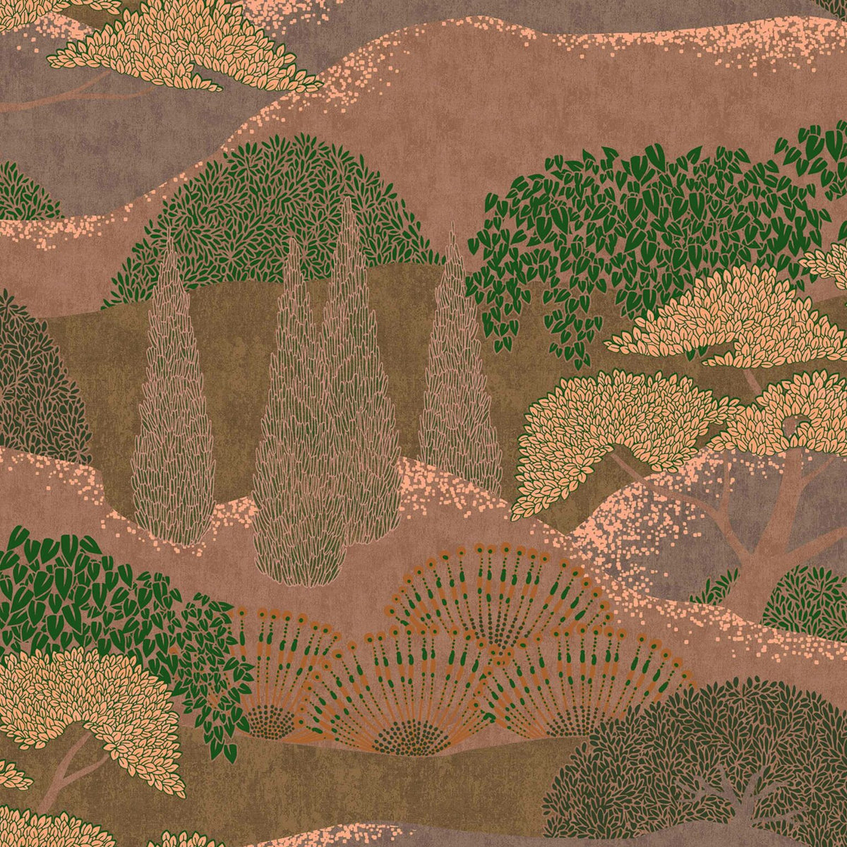 Jardín Japonés wallpaper by Coordonné in Coral, flat pattern view