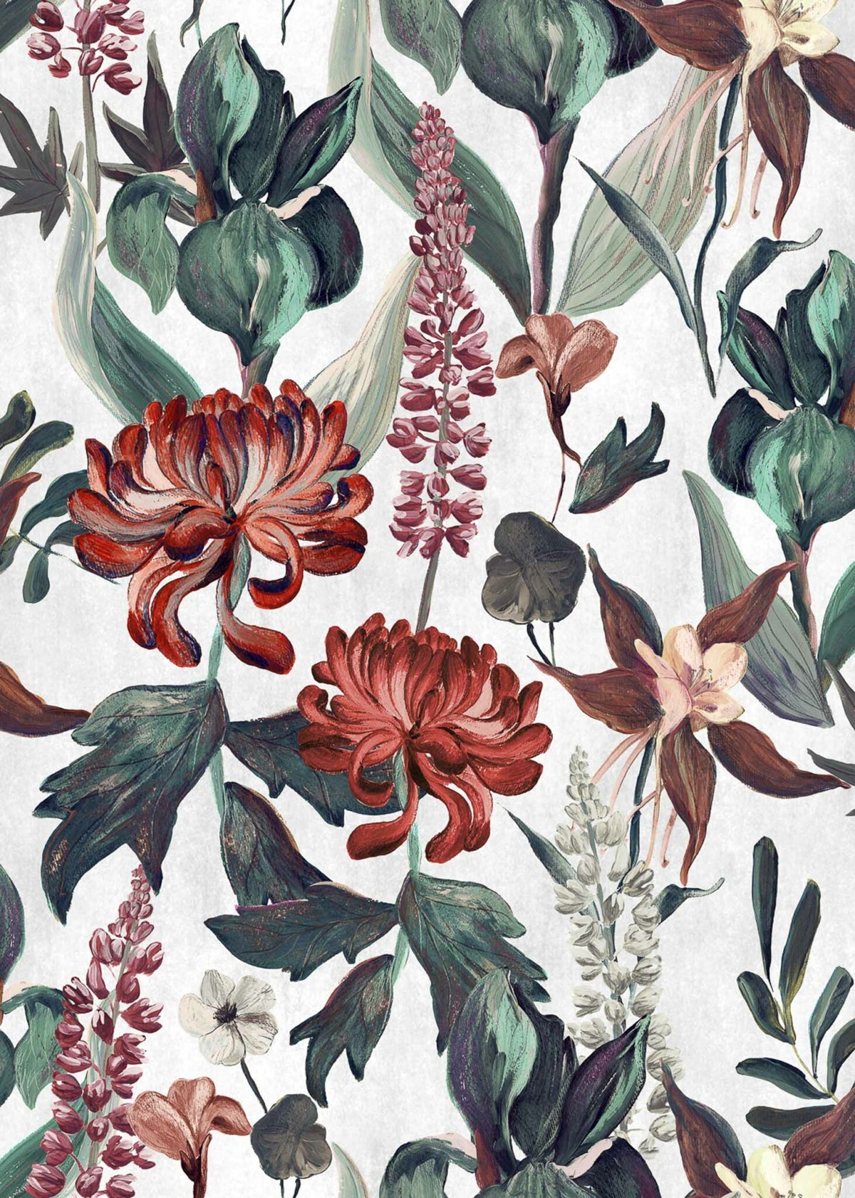Jardín Rojo wallpaper by Coordonné in Cisne, flat pattern view