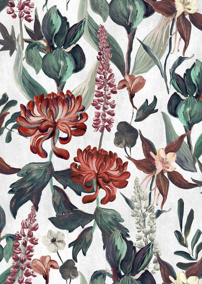 Jardín Rojo wallpaper by Coordonné in Cisne, flat pattern view