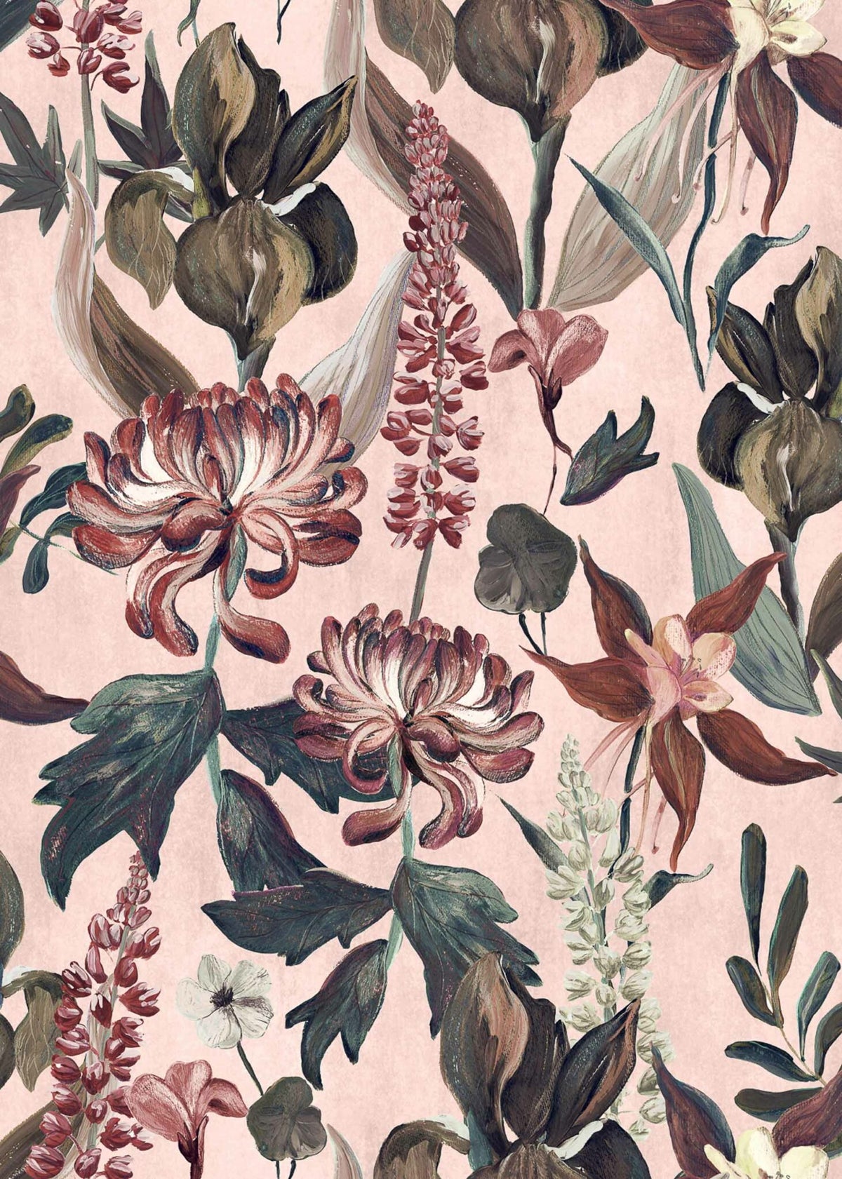 Jardín Rojo wallpaper by Coordonné in Rosa, flat pattern view