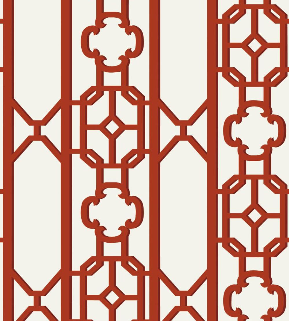 Joanna Fret Wallpaper by Scalamandre Lacquer Red