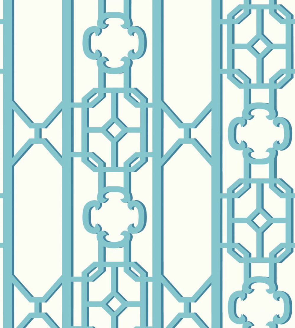 Joanna Fret Wallpaper by Scalamandre Turquoise