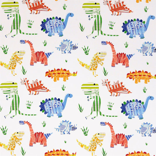 Jolly Jurassic Aqua/Tangerine/Apple fabric by Harlequin