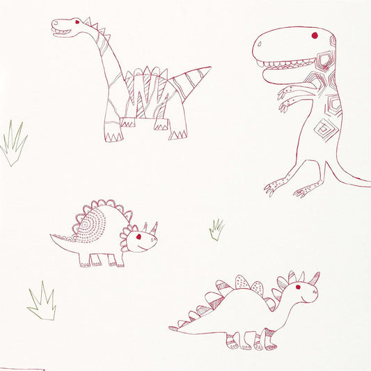 Jolly Jurassic Strawberry/Emerald/Neutral wallpaper by Harlequin