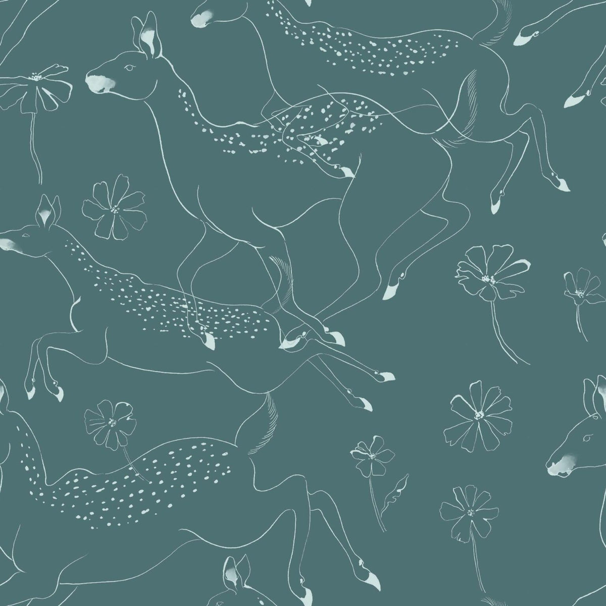 Jumping Bambis wallpaper by Coordonné in Aqua, flat pattern view